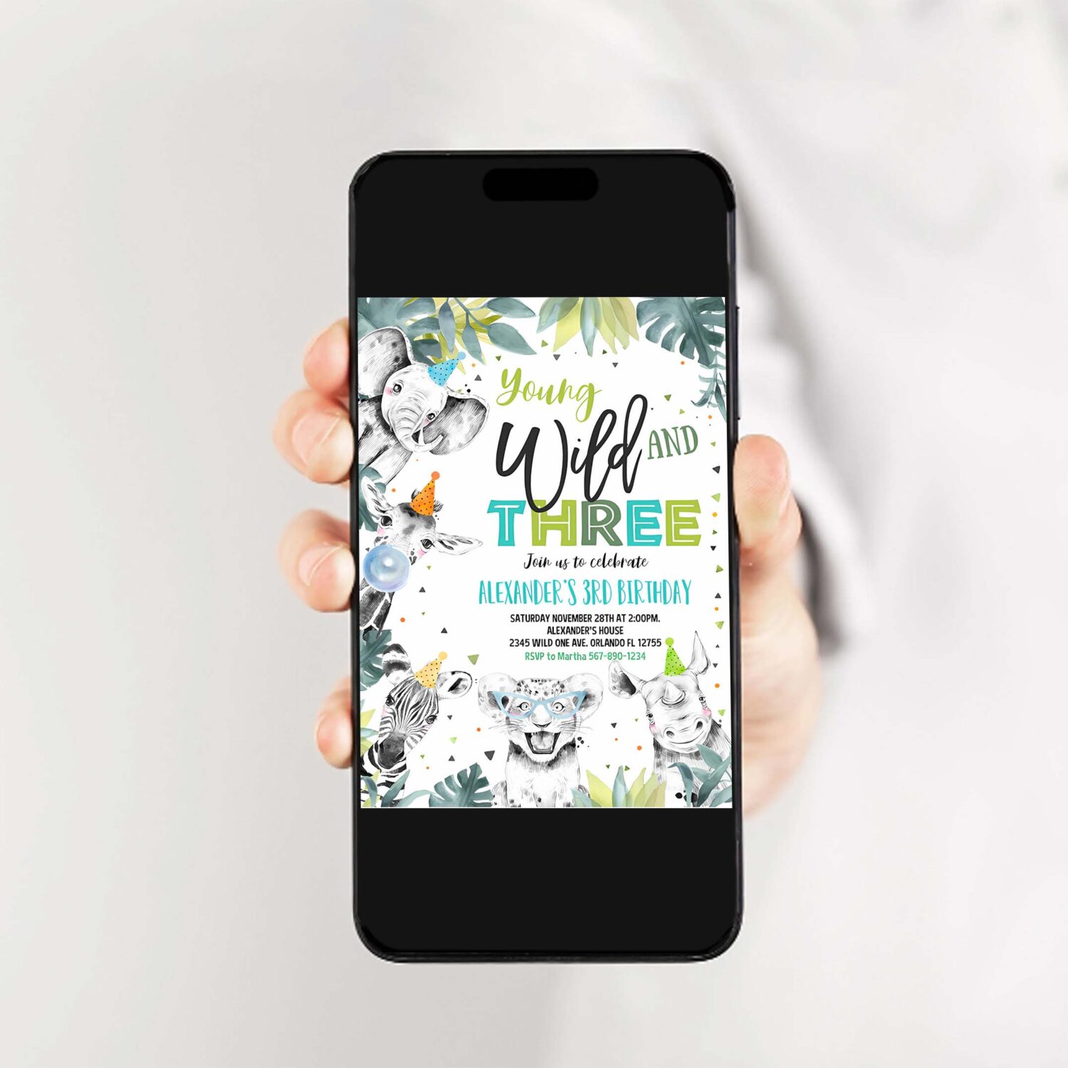 Editable young wild and three invitation boy safari animals zoo invite jungle party animals instant download printable template 2