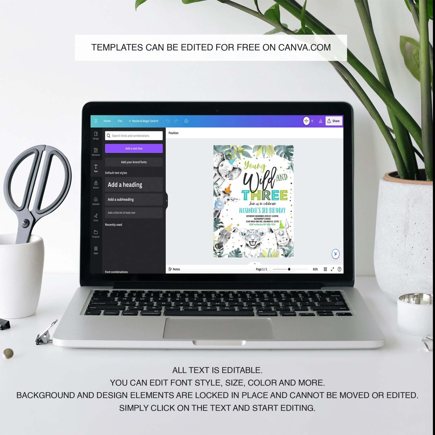 Editable young wild and three invitation boy safari animals zoo invite jungle party animals instant download printable template 3