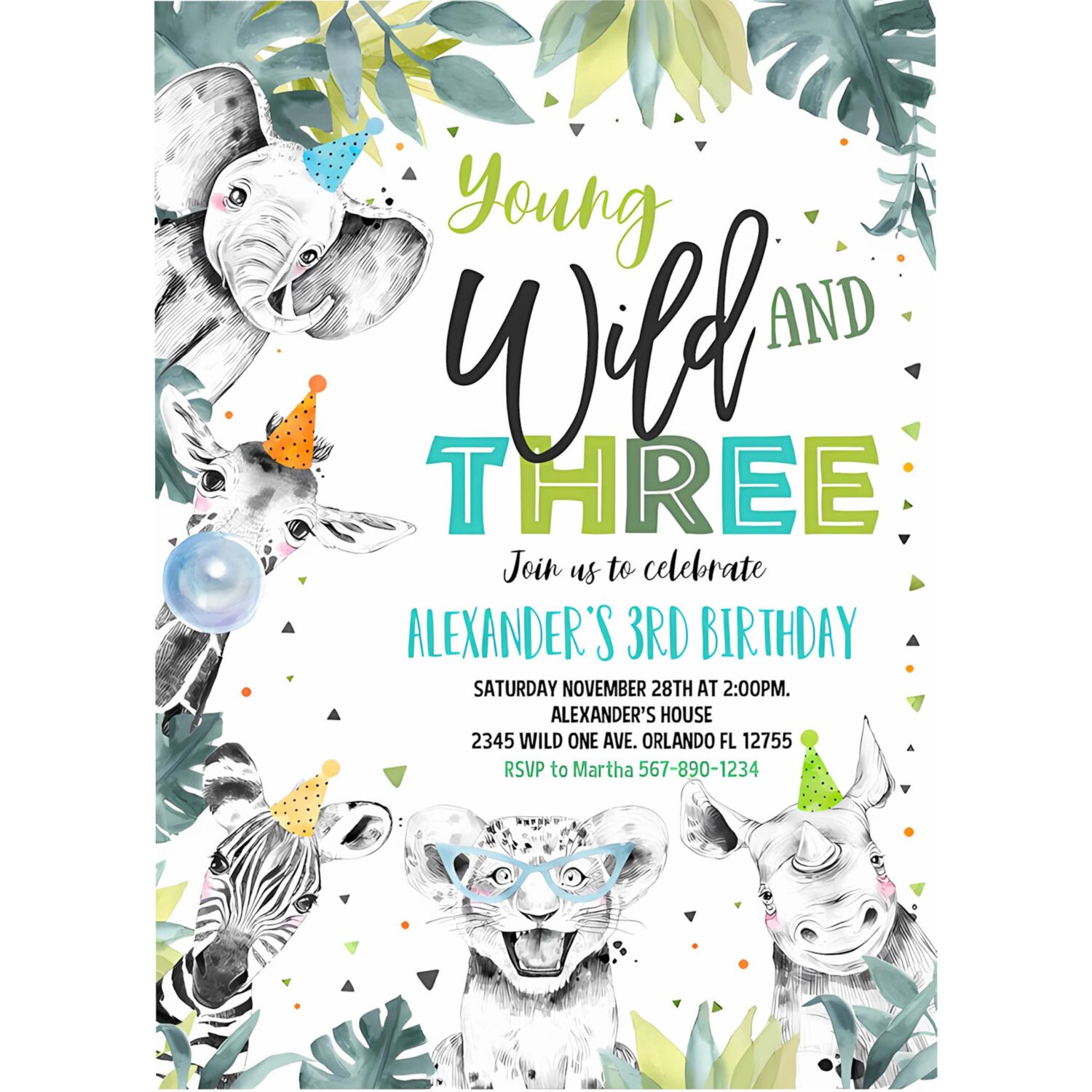 Editable young wild and three invitation boy safari animals zoo invite jungle party animals instant download printable template 4