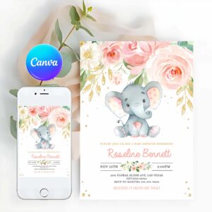 Baby Shower Invitation, Elephant Baby Shower Invitation