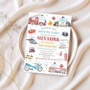 Emergency vehicles birthday boy invitation first responders invitation boy emergency vehicles invitation 1