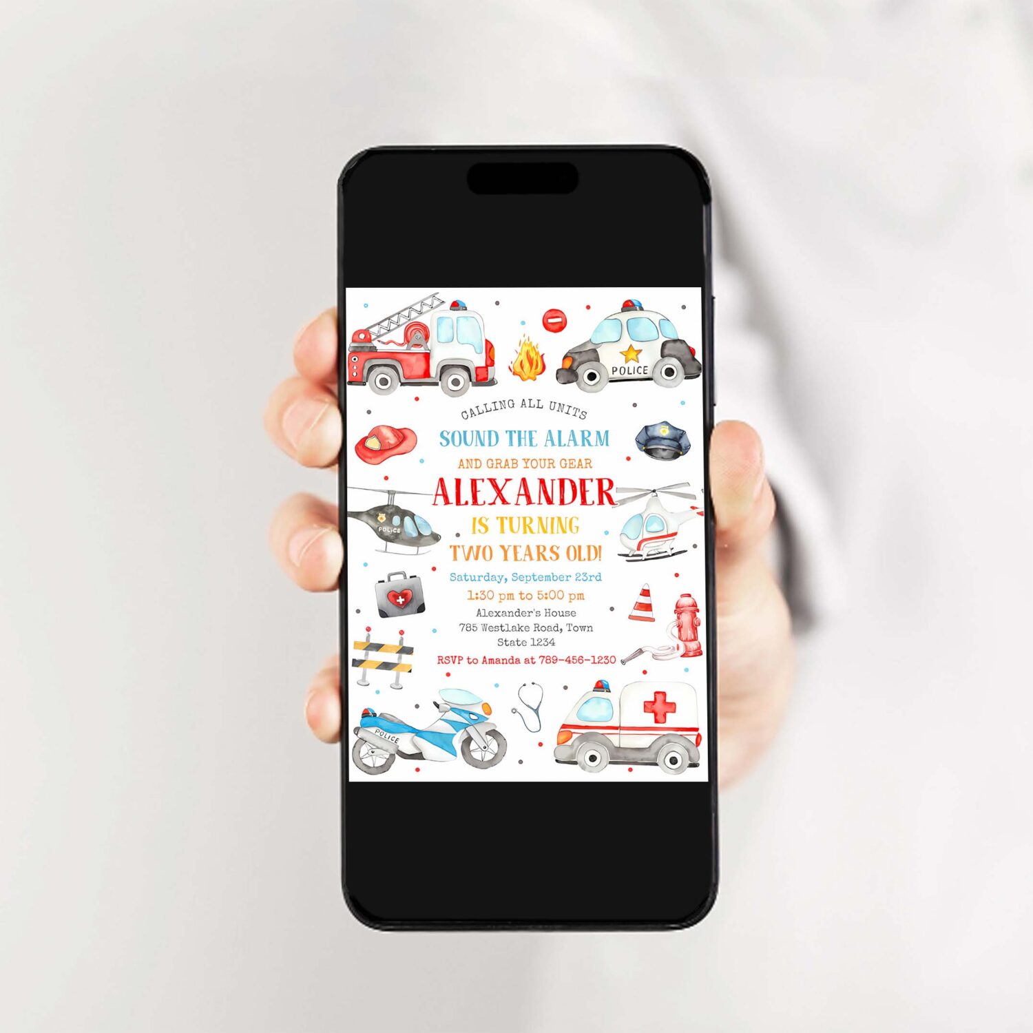 Emergency vehicles birthday boy invitation first responders invitation boy emergency vehicles invitation 2