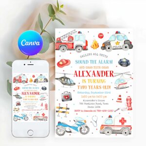 Emergency Vehicles Invitation, Emergency Vehicles Birthday Boy Invitation, First Responders Invitation, Boy Emergency Vehicles Invitation