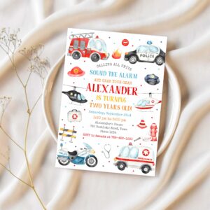 Emergency vehicles birthday invitation first responders invitation emergency vehicles invitation 1