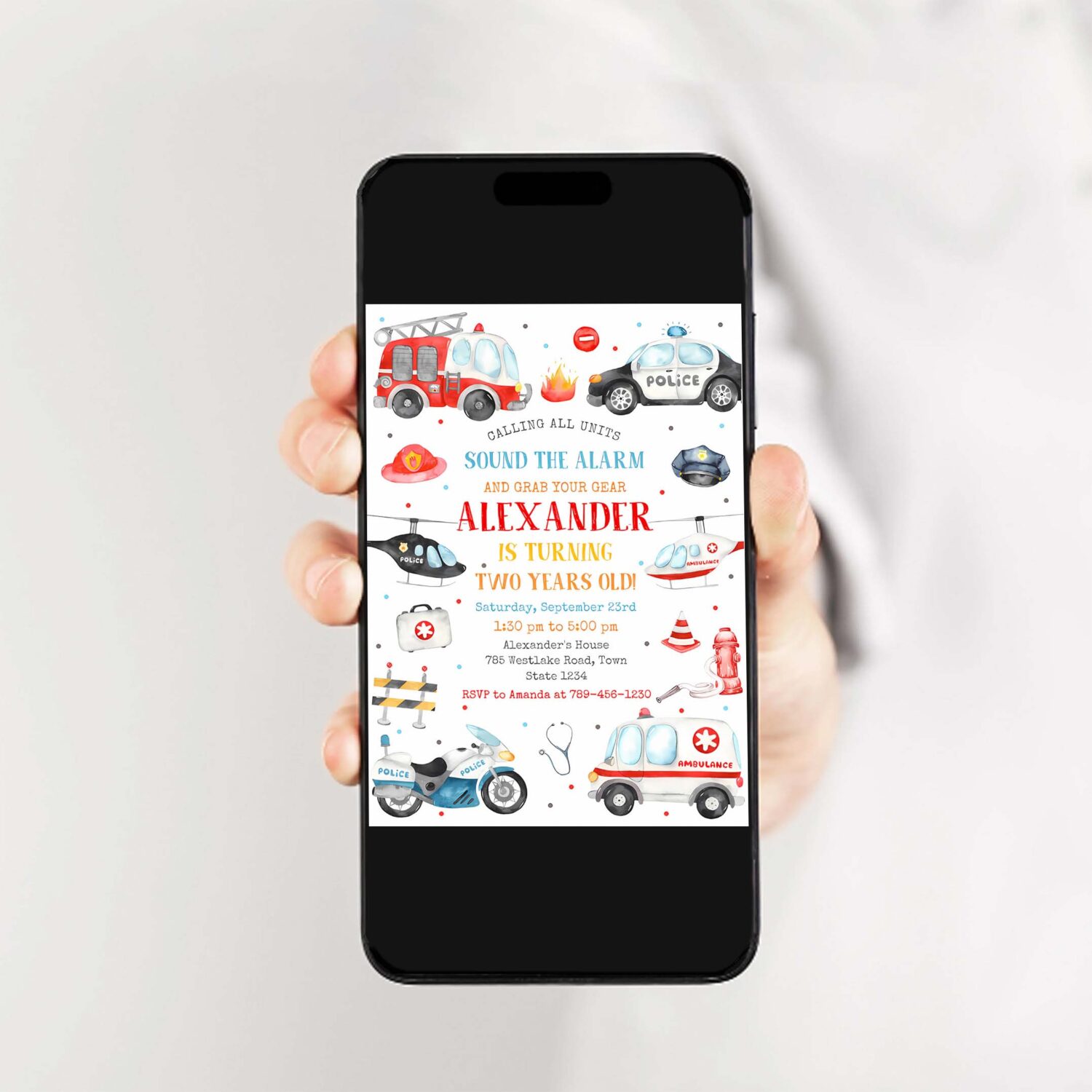 Emergency vehicles birthday invitation first responders invitation emergency vehicles invitation 2