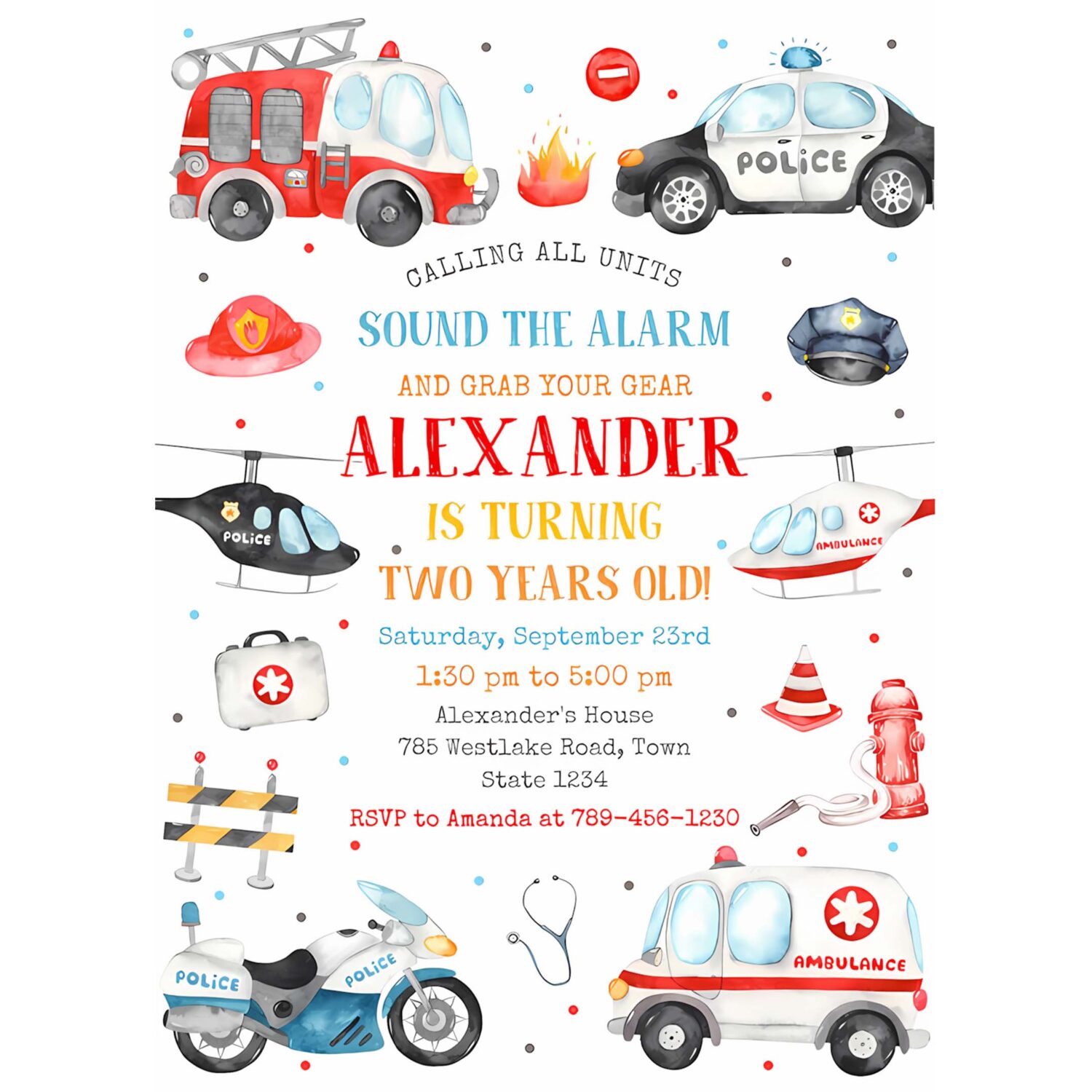 Emergency vehicles birthday invitation first responders invitation emergency vehicles invitation 4
