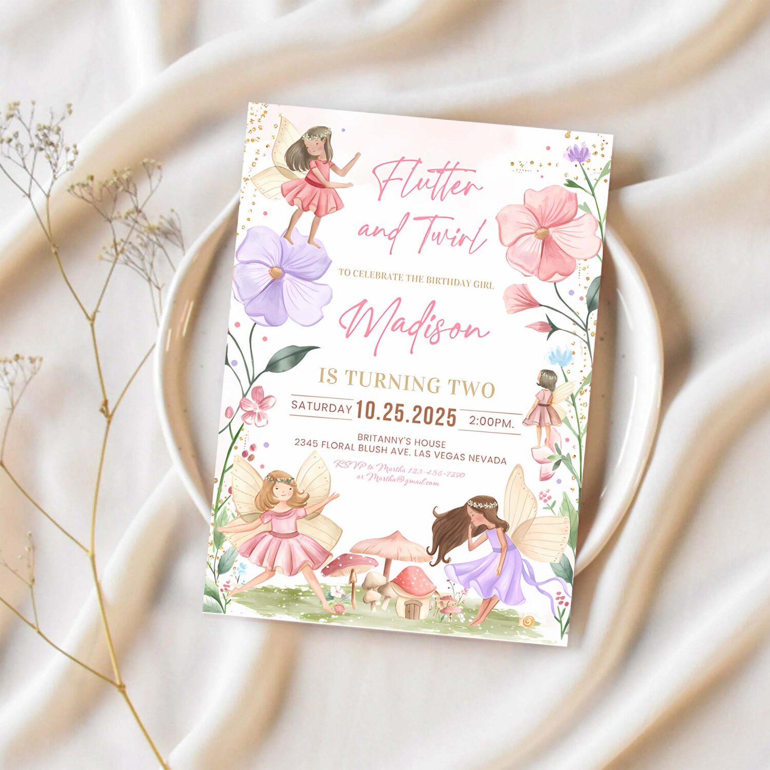 Fairy birthday invitation whimsical enchanted pixie fairy party magical floral fairy princess party 1