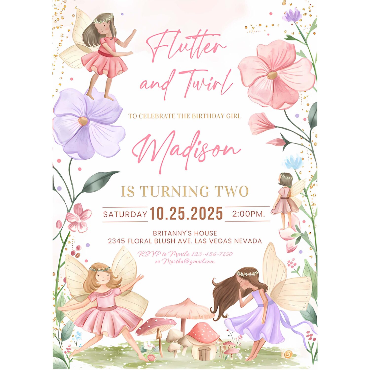 Fairy birthday invitation whimsical enchanted pixie fairy party magical floral fairy princess party 4