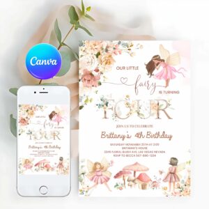 Fairy Invitation, Fairy Birthday Invitation Wildflower Garden Fairy Floral 4th Birthday Invite Butterfly Magical