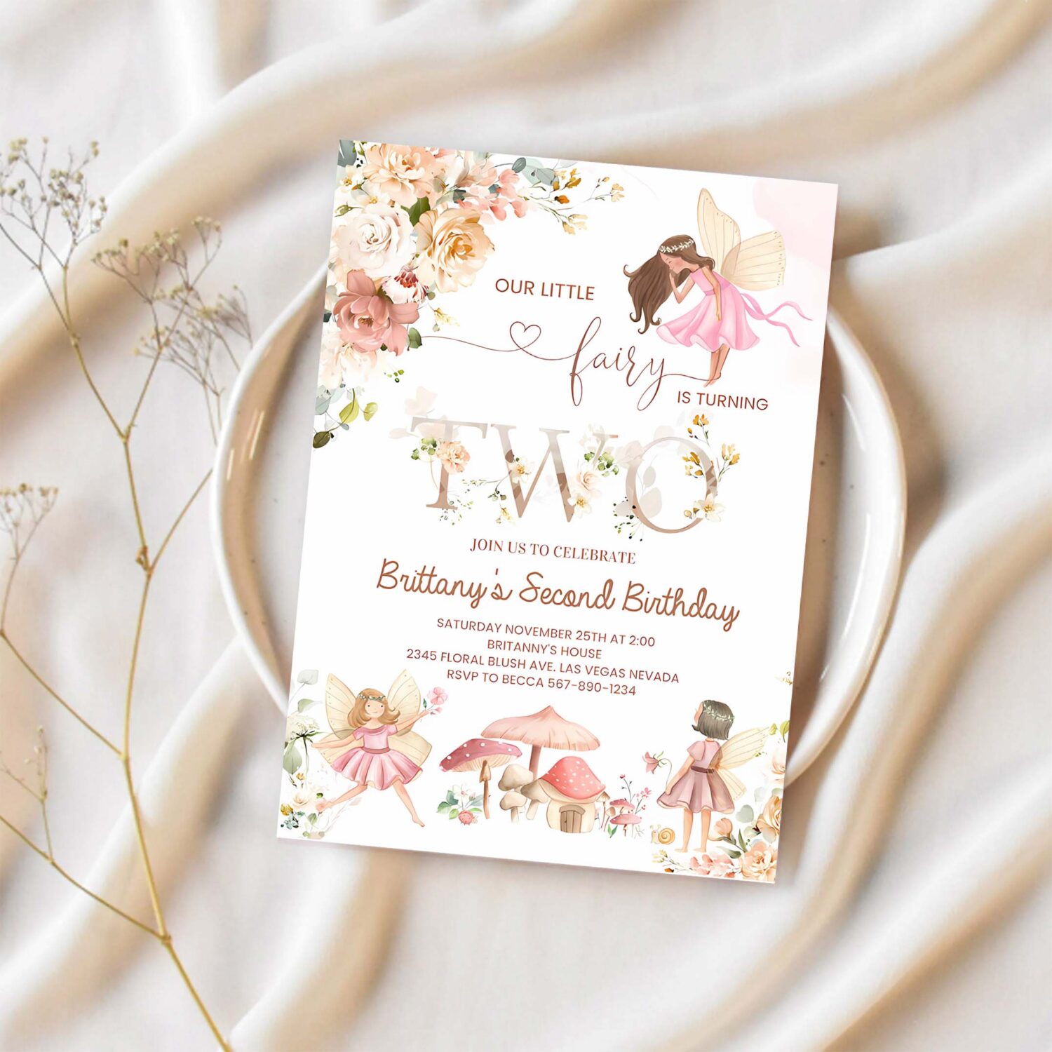 Fairy birthday invitation wildflower garden fairy floral birthday invite butterfly magical 1