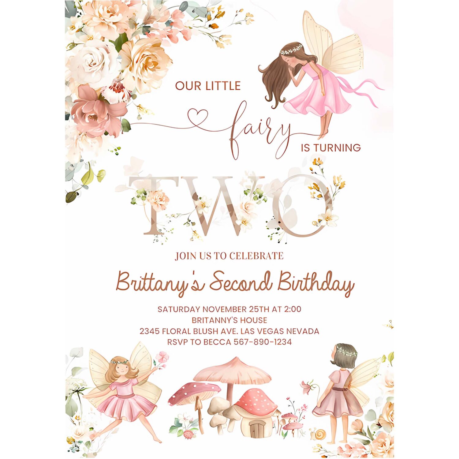 Fairy birthday invitation wildflower garden fairy floral birthday invite butterfly magical 4