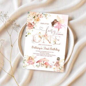 Fairy first birthday invitation wildflower garden fairy floral birthday invite butterfly magical 1