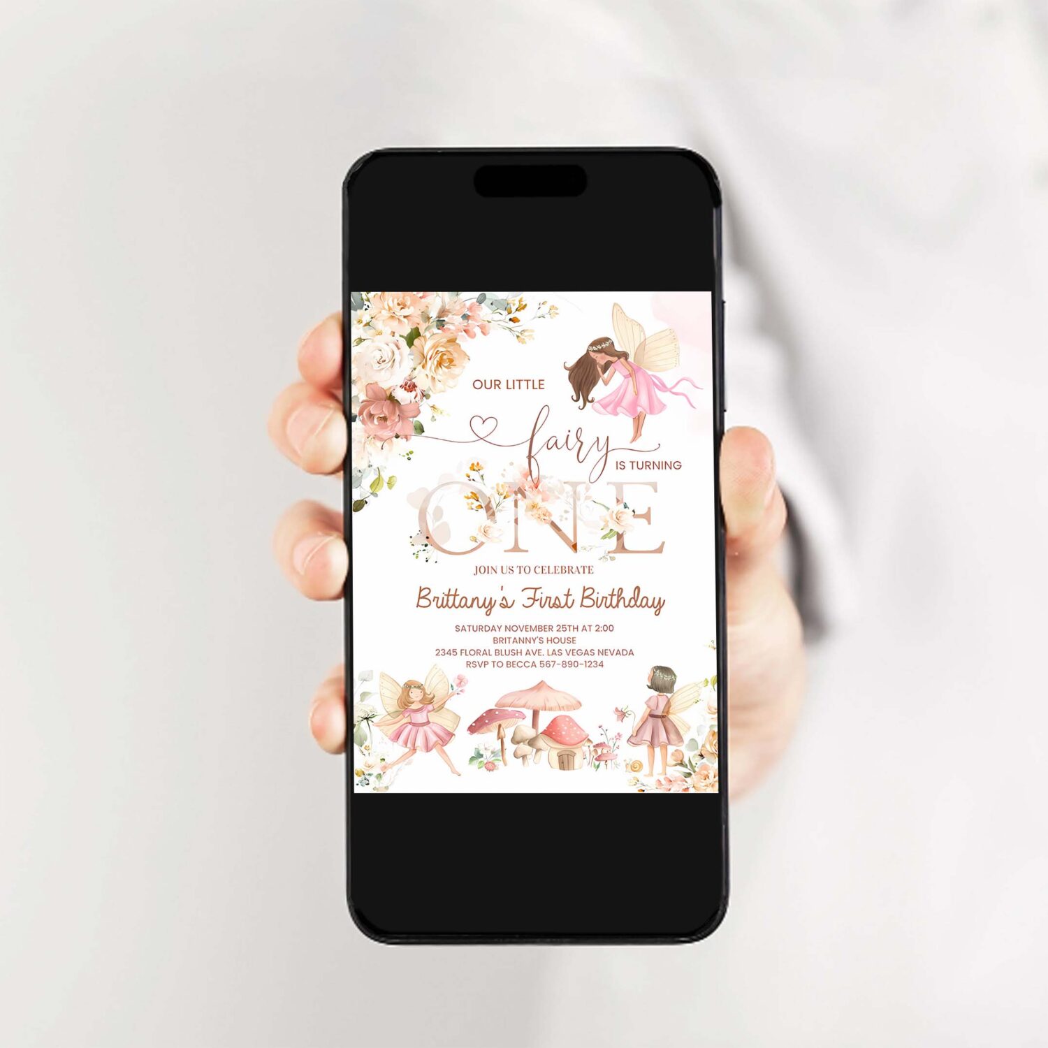 Fairy first birthday invitation wildflower garden fairy floral birthday invite butterfly magical 2