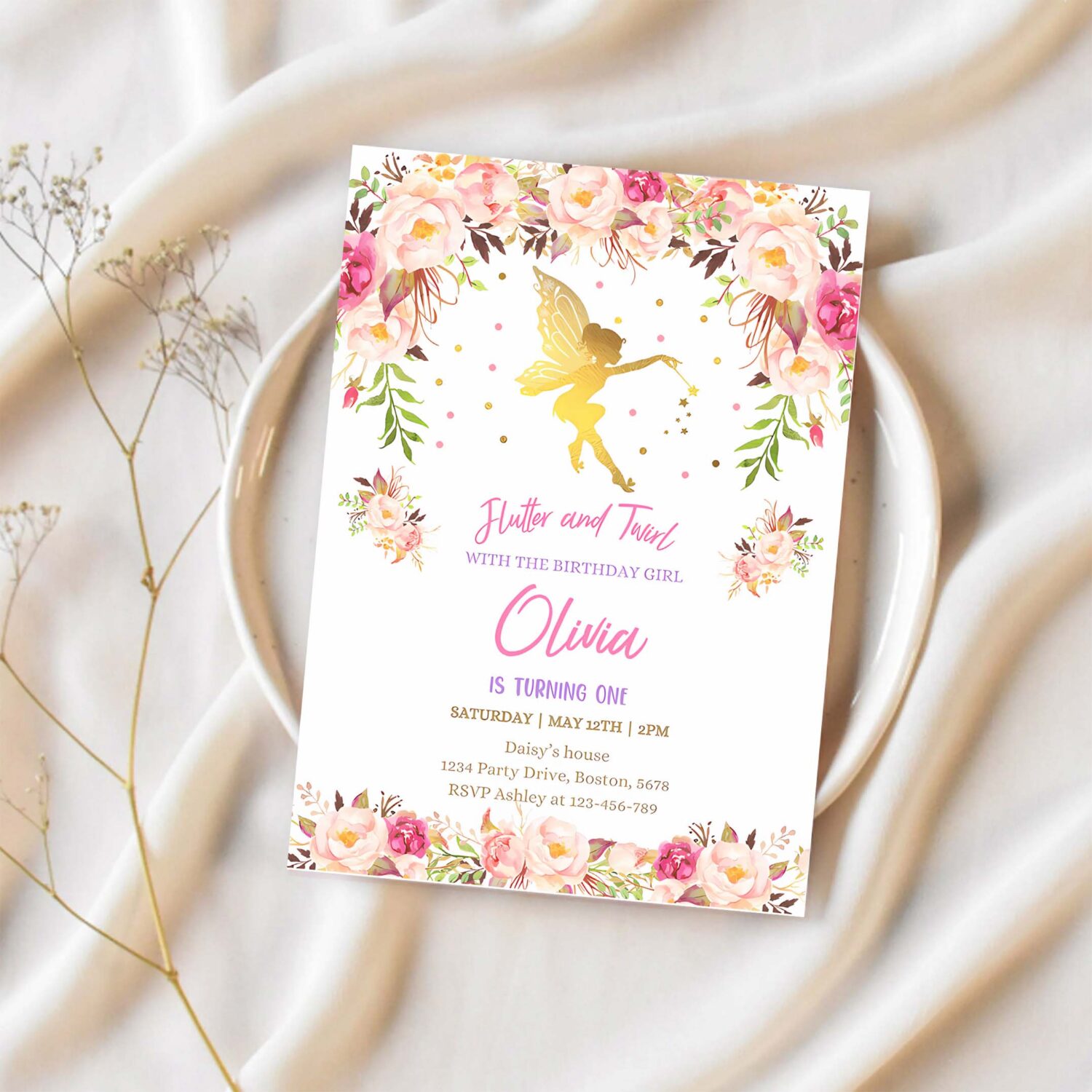 Fairy invitation fairy birthday invitation rustic floral fairy invitation magical floral fairy party 1