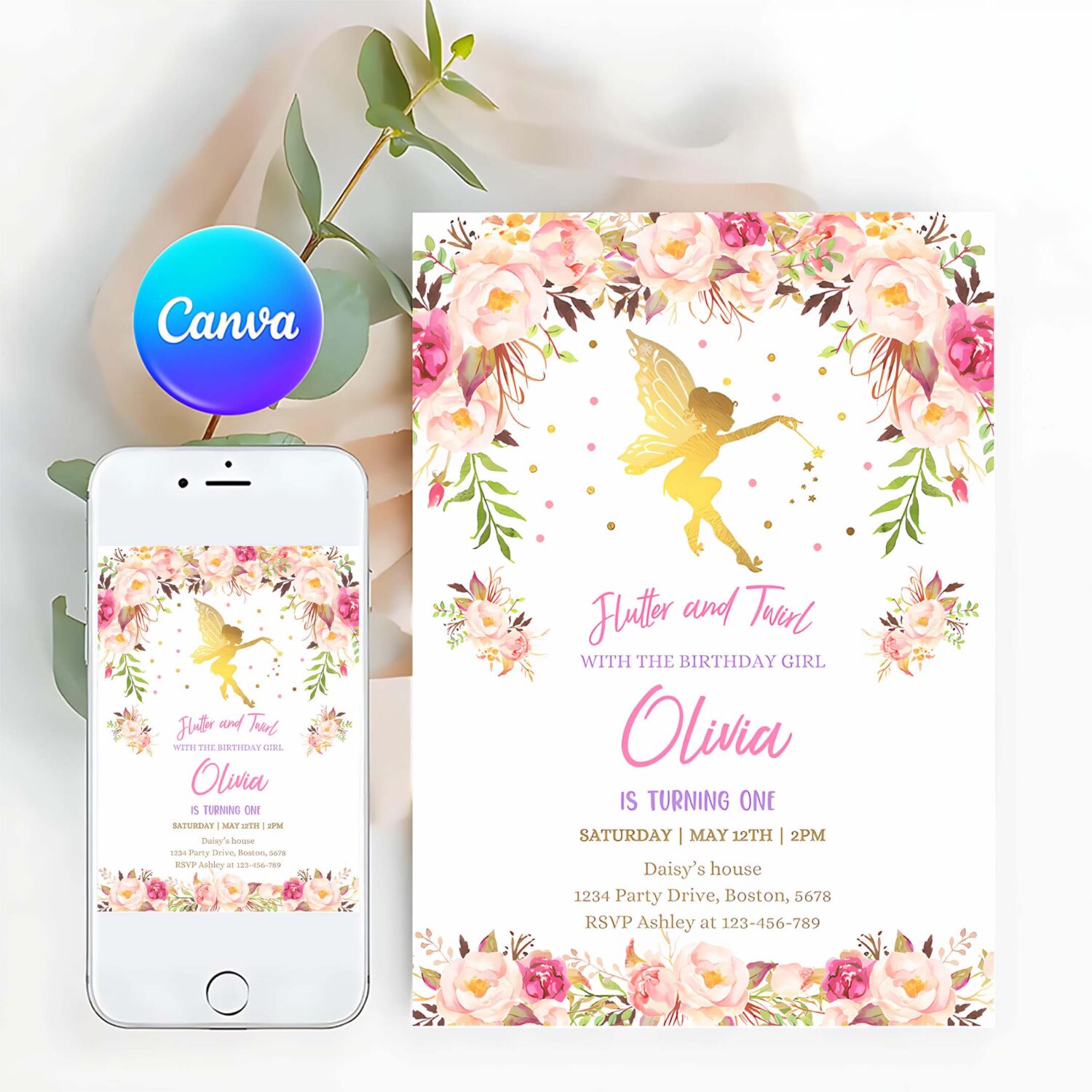 Fairy invitation fairy birthday invitation rustic floral fairy invitation magical floral fairy party