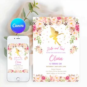 Fairy Invitation, Rustic Floral Fairy Invitation Magical Floral Fairy Party Invitation