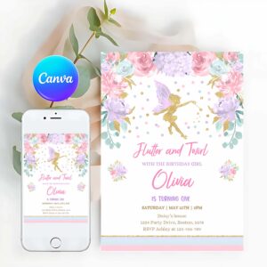Fairy Invitation, Whimsical Enchanted Pixie Party Magical Floral Fairy Party Invitation