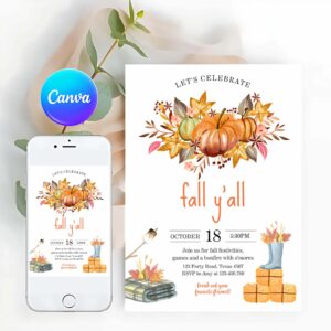 Bonfire Invitation, Fall Y'all Party Invitation, Fall Festival Party Backyard Bonfire Neighborhood All Things Fall Harvest Fall Fest