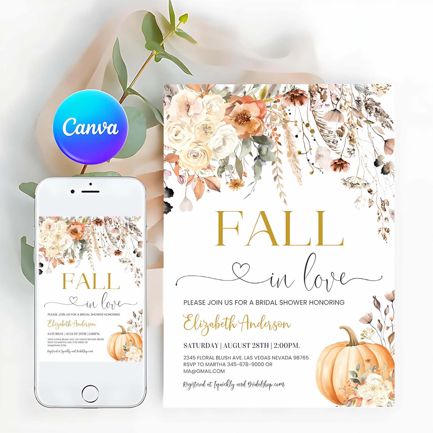 Fall in love bridal shower invitation editable fall floral bridal shower invite bridal brunch