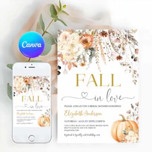 Floral Invitation, Fall in Love Bridal Shower Invitation Fall Floral Bridal Shower Invite Bridal Brunch