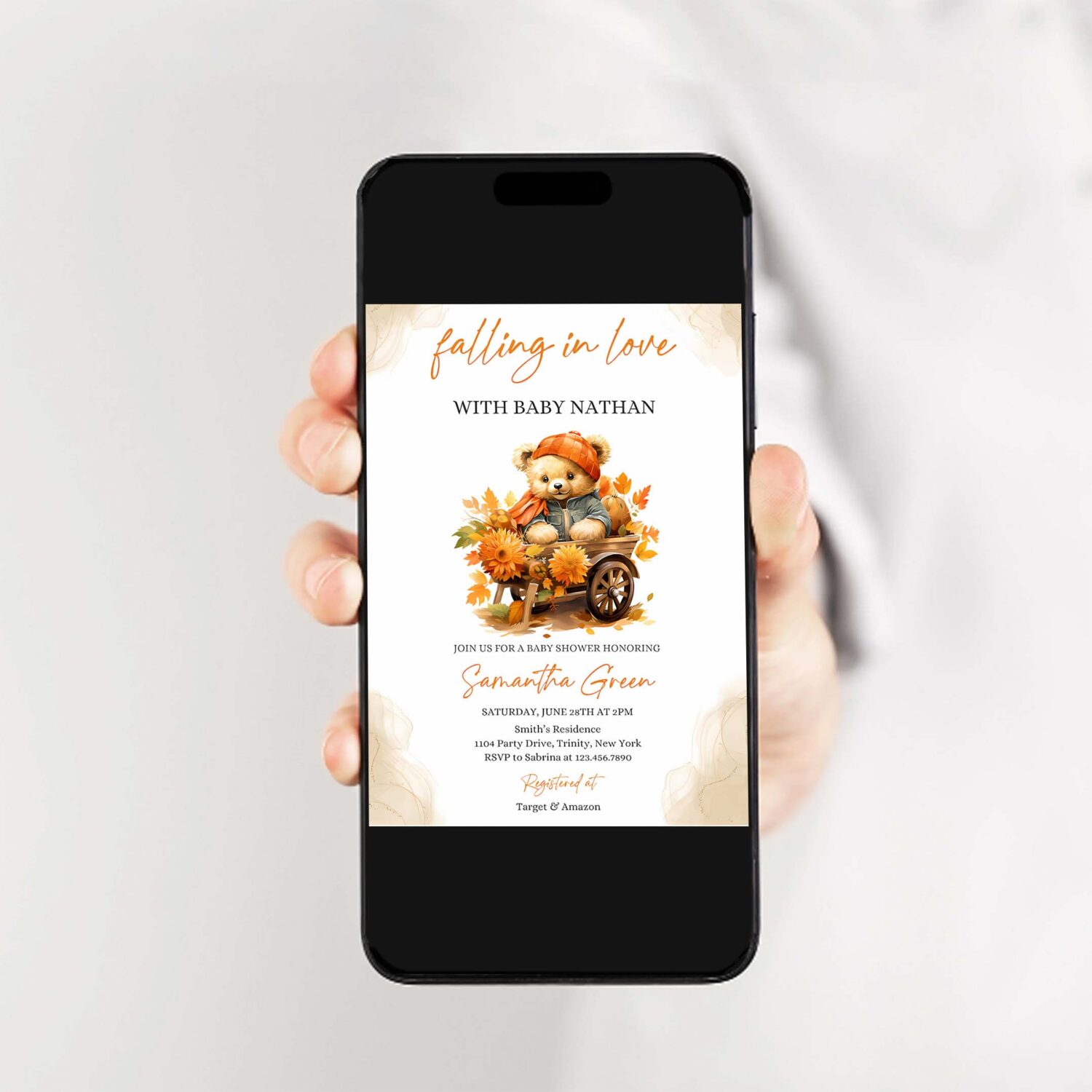Falling in love bear baby shower invitation bear pumpkin fall baby shower invite 2