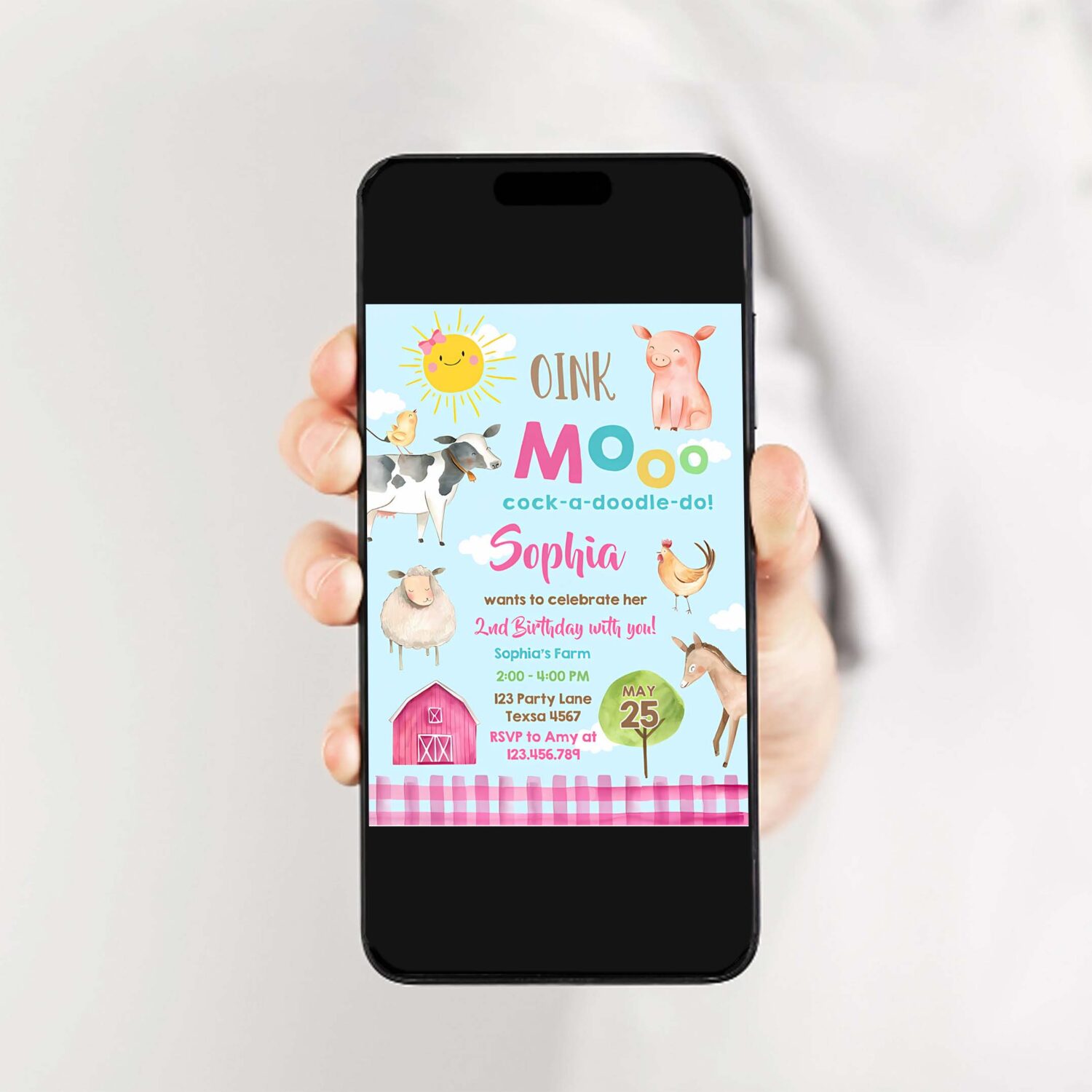 Farm animals birthday invitation girl party animals pink barnyard party barn 2