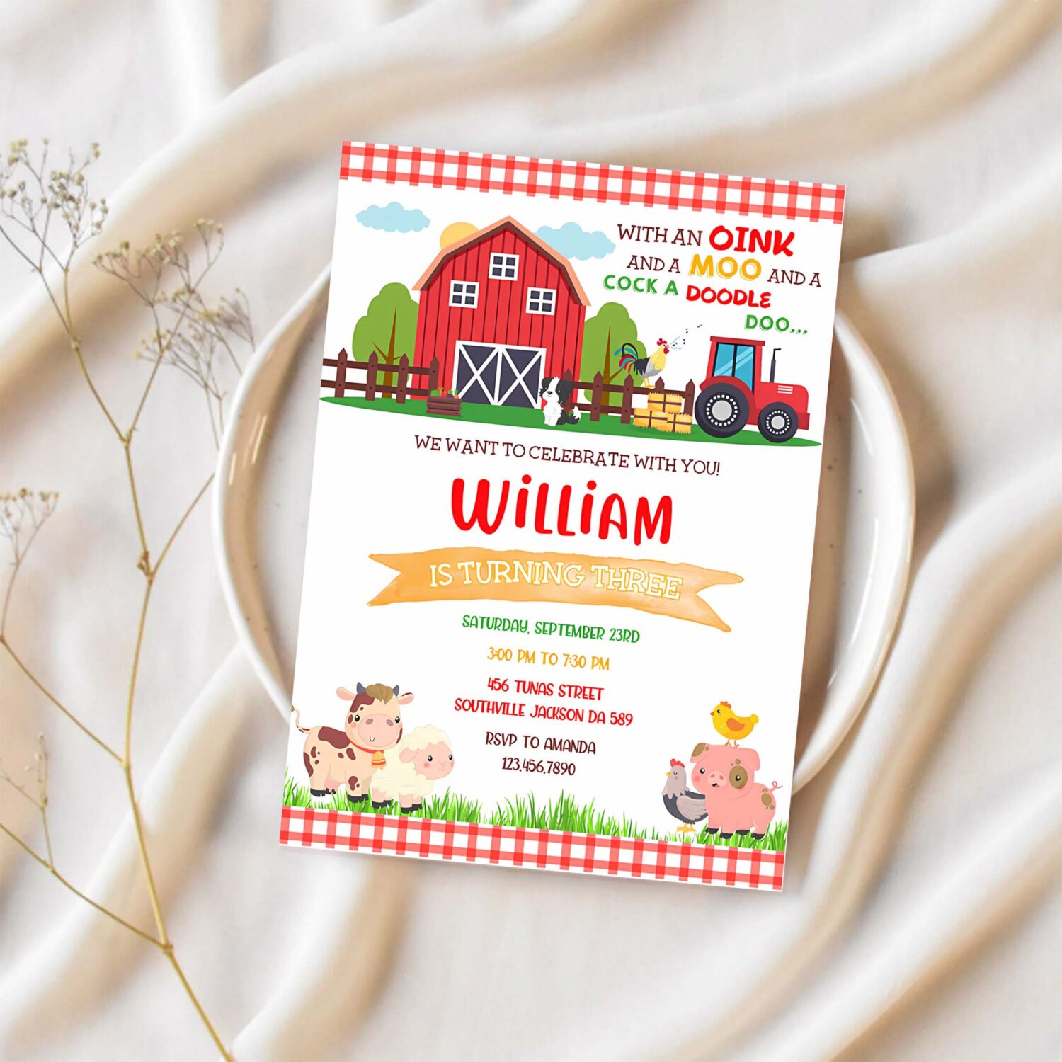 Farm birthday kids invitation farm animals birthday invitation barnyard invitation farm invitation 1
