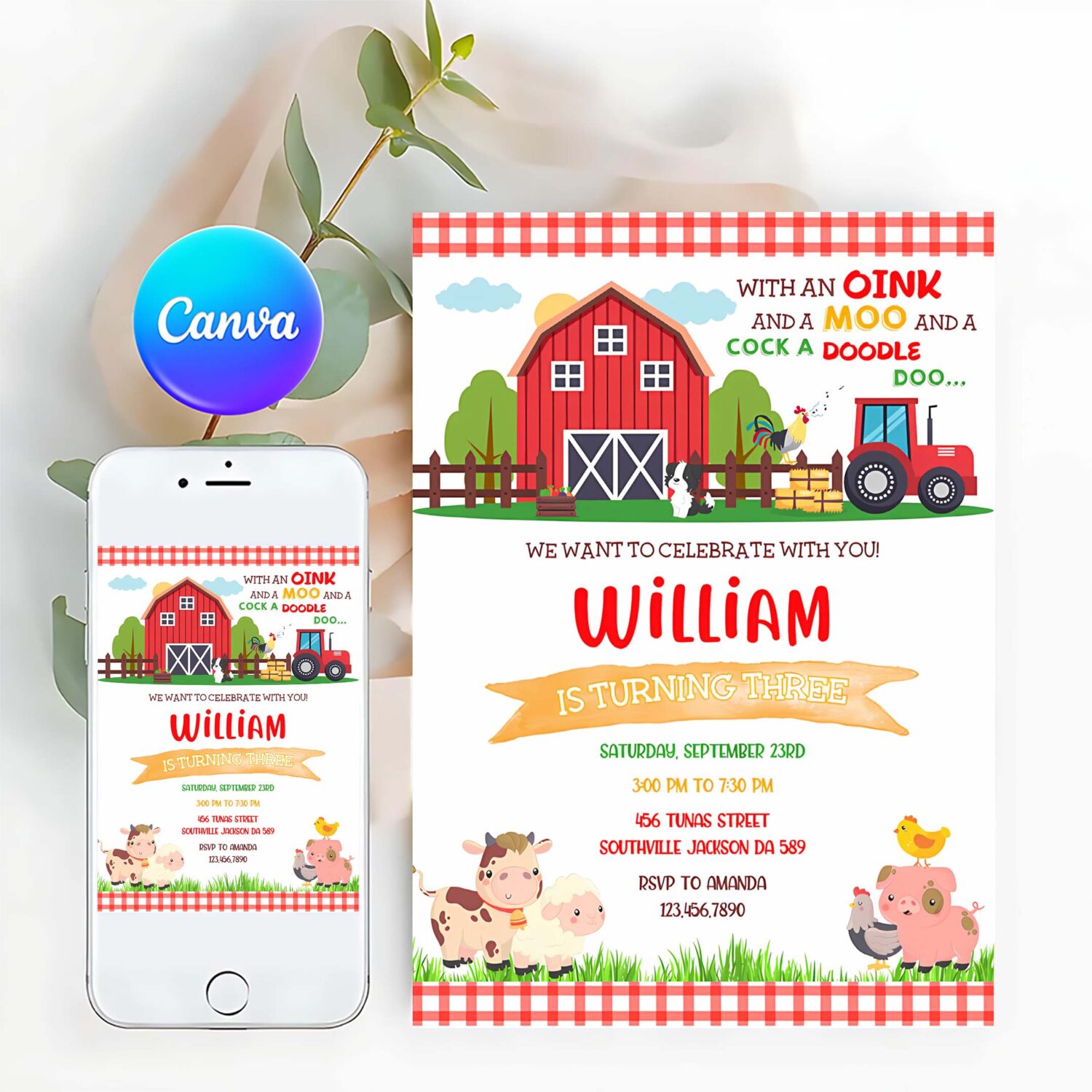 Farm birthday kids invitation farm animals birthday invitation barnyard invitation farm invitation