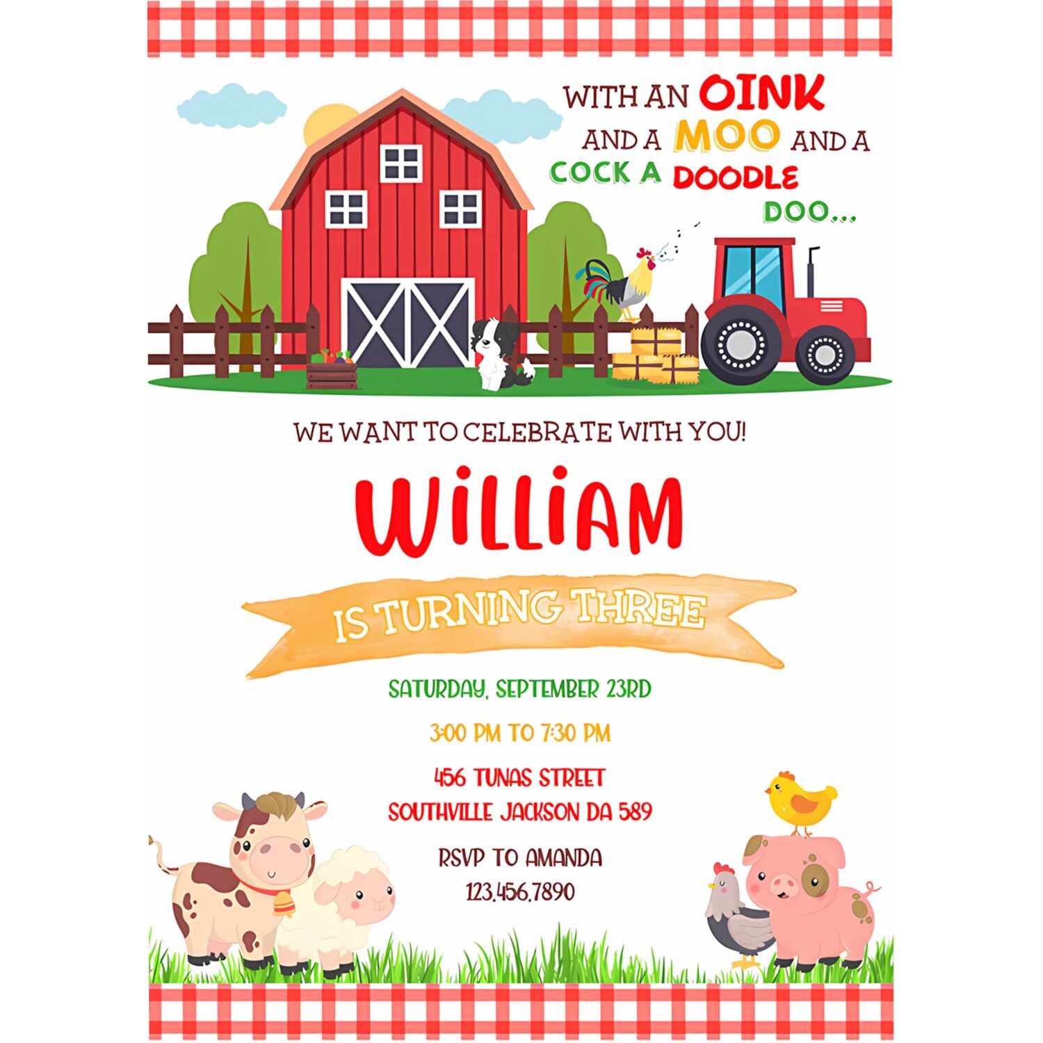 Farm birthday kids invitation farm animals birthday invitation barnyard invitation farm invitation 4