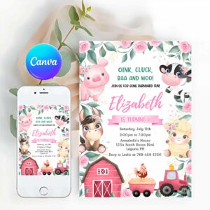 Farm Animal Invitation, Farm Birthday Party Invitation, Farm Birthday Invite, Barnyard Printable