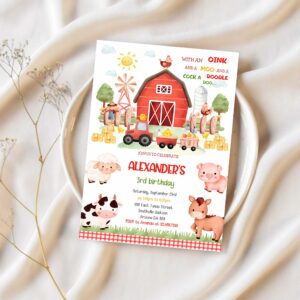Farm birthday party invitation template farm animals birthday invitation farm thank you tag barnyard printable instant download 1