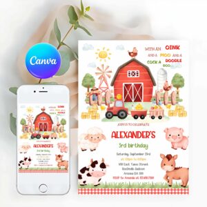 Farm Animal Invitation, Farm Birthday Party Invitation, Farm Animals Birthday Invitation, Farm thank you Invitation