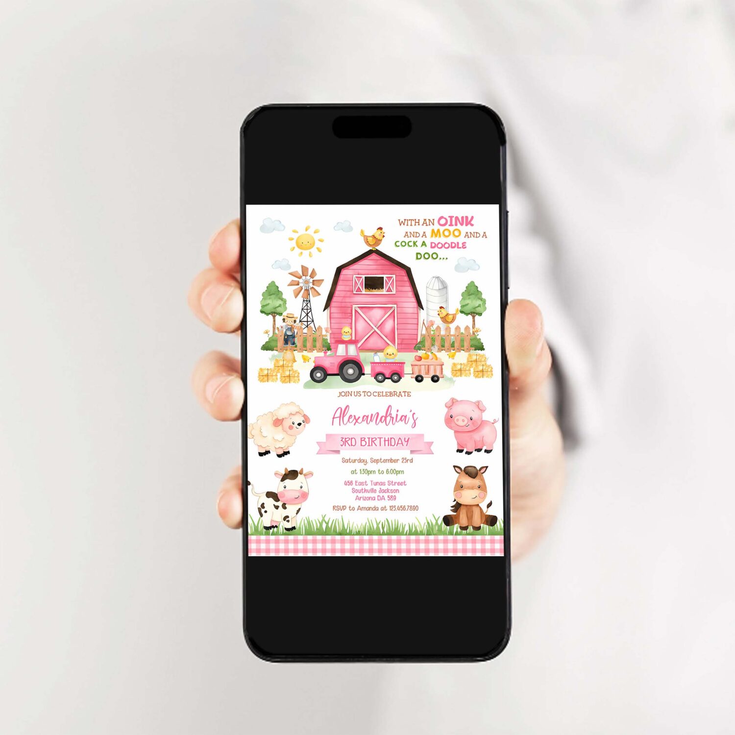 Farm pink birthday invitation farm animals birthday invitation barnyard invitation farm invitation 2