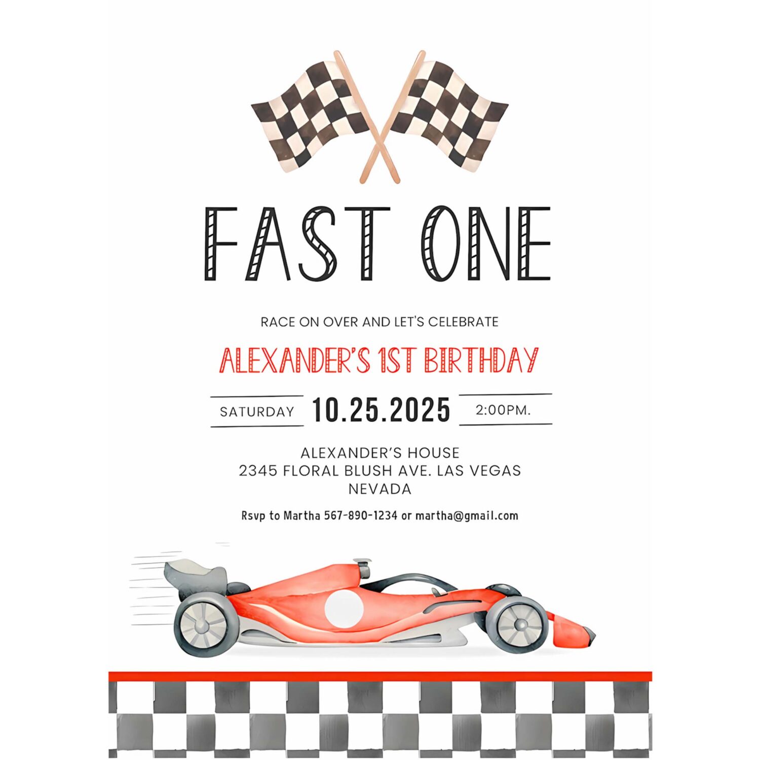 Fast one racing car first birthday invitation 1st birthday invitation racing car vintage racecar 4