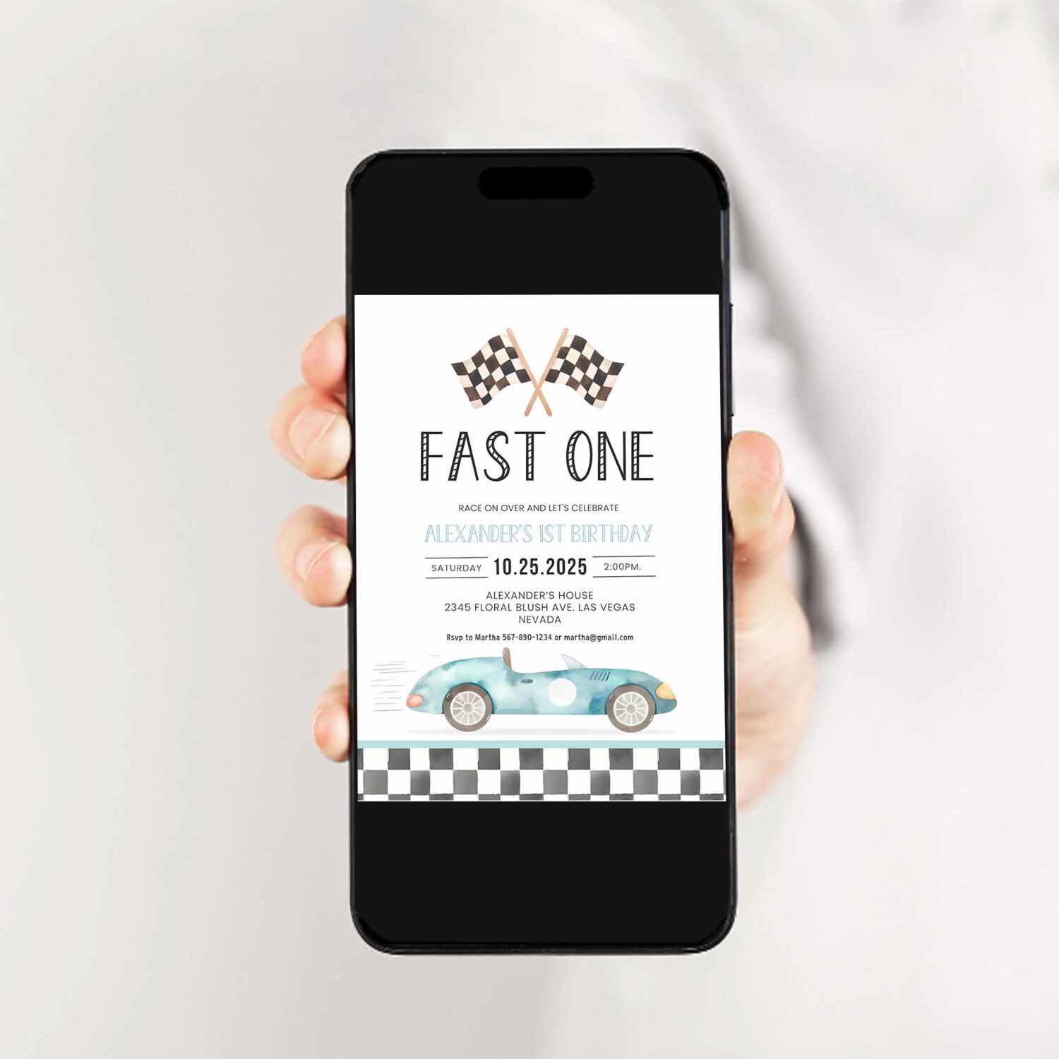 Fast one racing car first birthday invitation 1st birthday invitation racing car vintage racecar invite 2