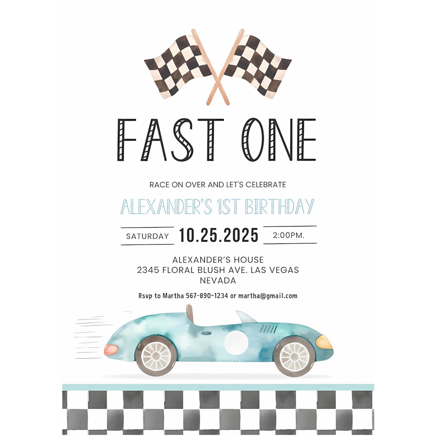 Fast one racing car first birthday invitation 1st birthday invitation racing car vintage racecar invite 4