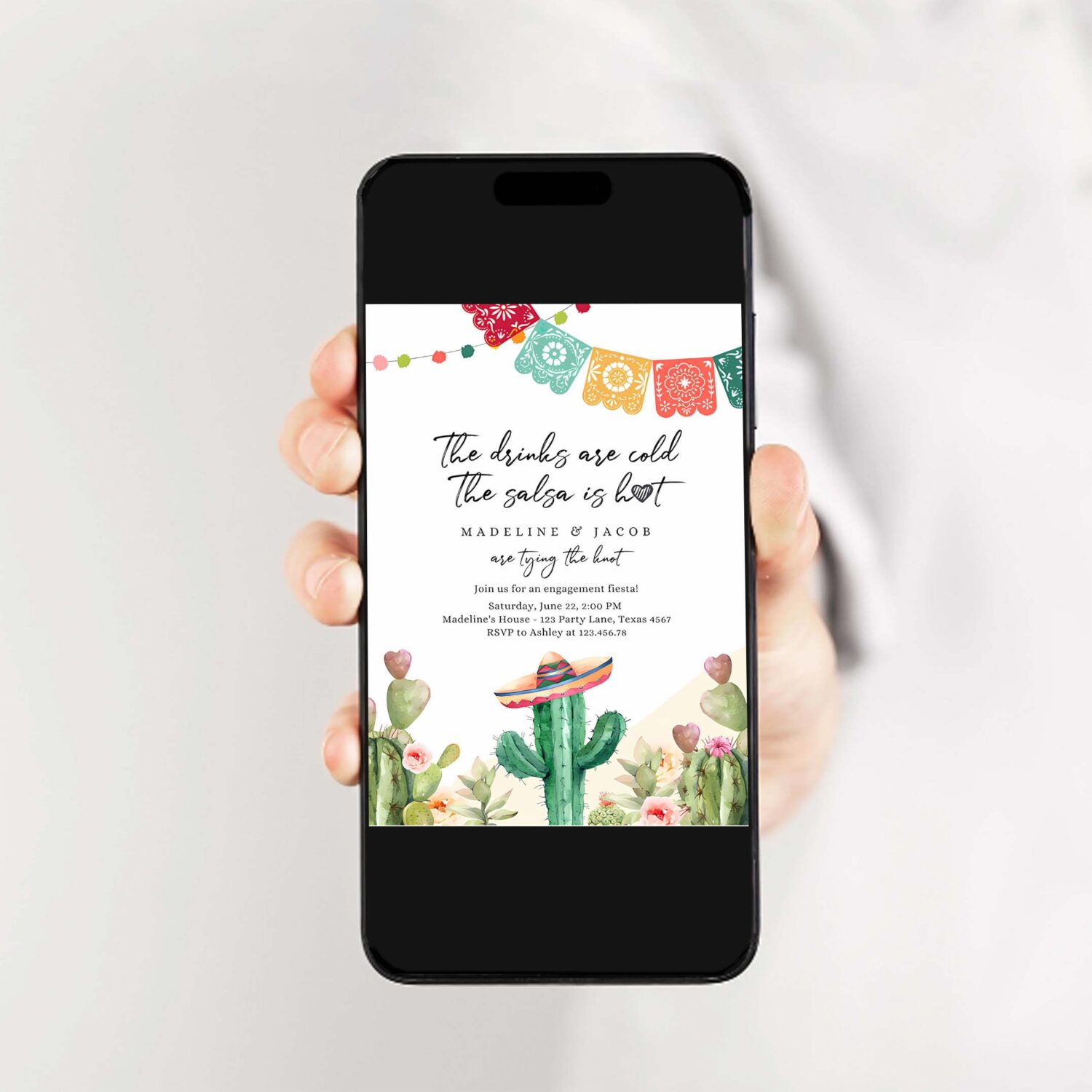 Fiesta engagement invitation couples shower bridal mexican cactus succulent desert floral 2