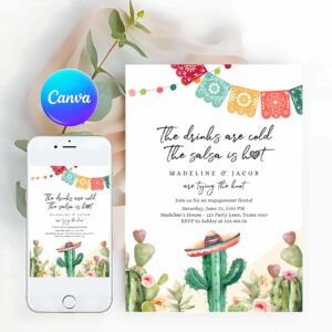 Fiesta Invitation, Fiesta Engagement Invitation, Couples Shower Bridal Mexican Cactus Succulent Desert Floral