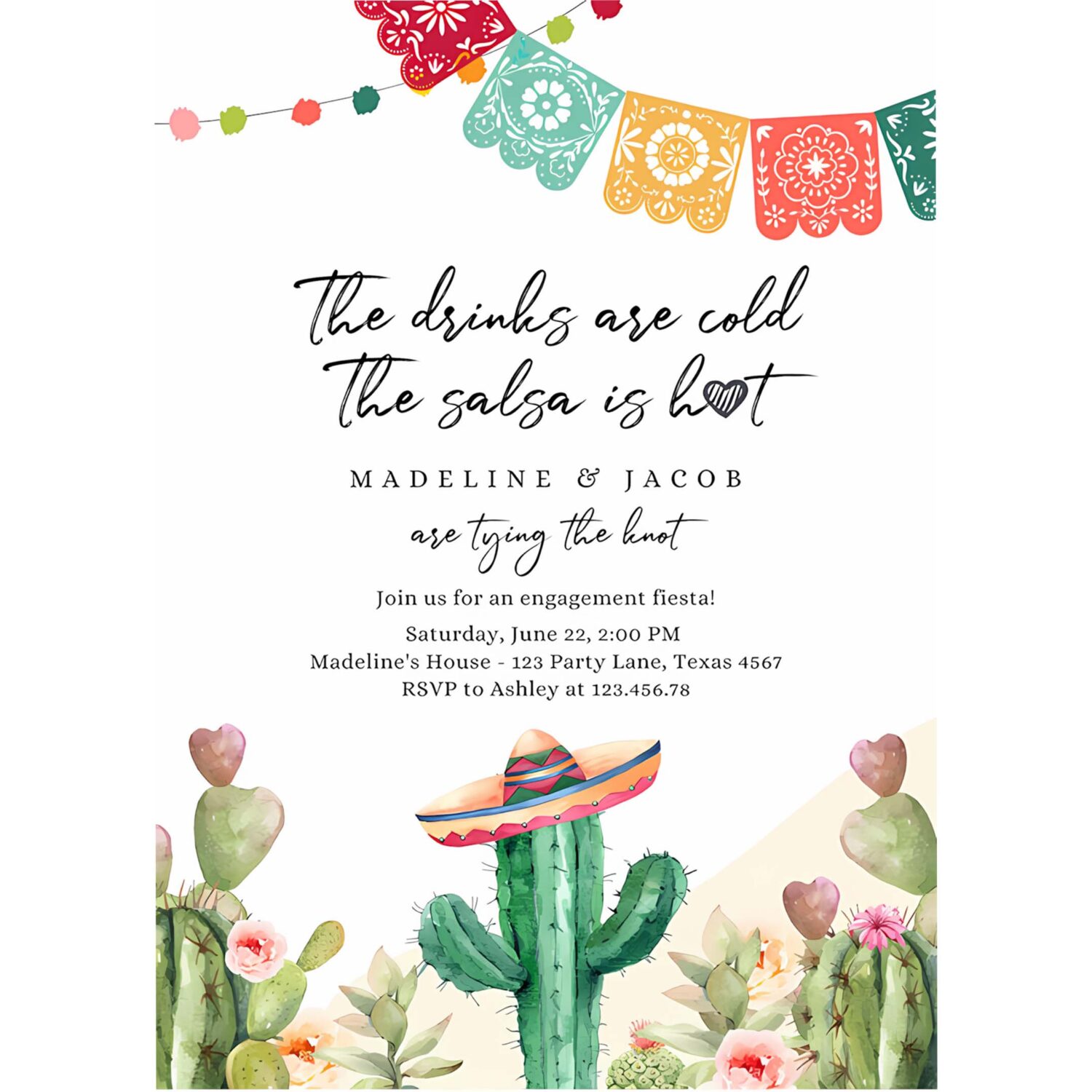 Fiesta engagement invitation couples shower bridal mexican cactus succulent desert floral 4