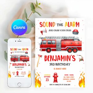 Firetruck Invitation, Firetruck Boy Birthday Invitation, Fire truck Birthday Invitation, Firetruck Invitation, Fire truck Invitation
