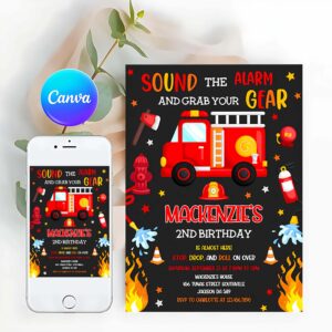 Firetruck Invitation, Firetruck Invitation, Fire Truck Birthday Invitation, Firetruck Invitation
