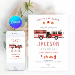 Firetruck Invitation, Firetruck Invitation, Fire Truck Birthday Invitation, Firetruck Invitation, Fire Truck Invitation