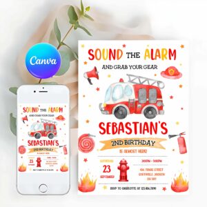 Firetruck Invitation, Firetruck Invitation, Fire truck Birthday Invitation, Firetruck Invitation, Fire Truck Kids Invitation