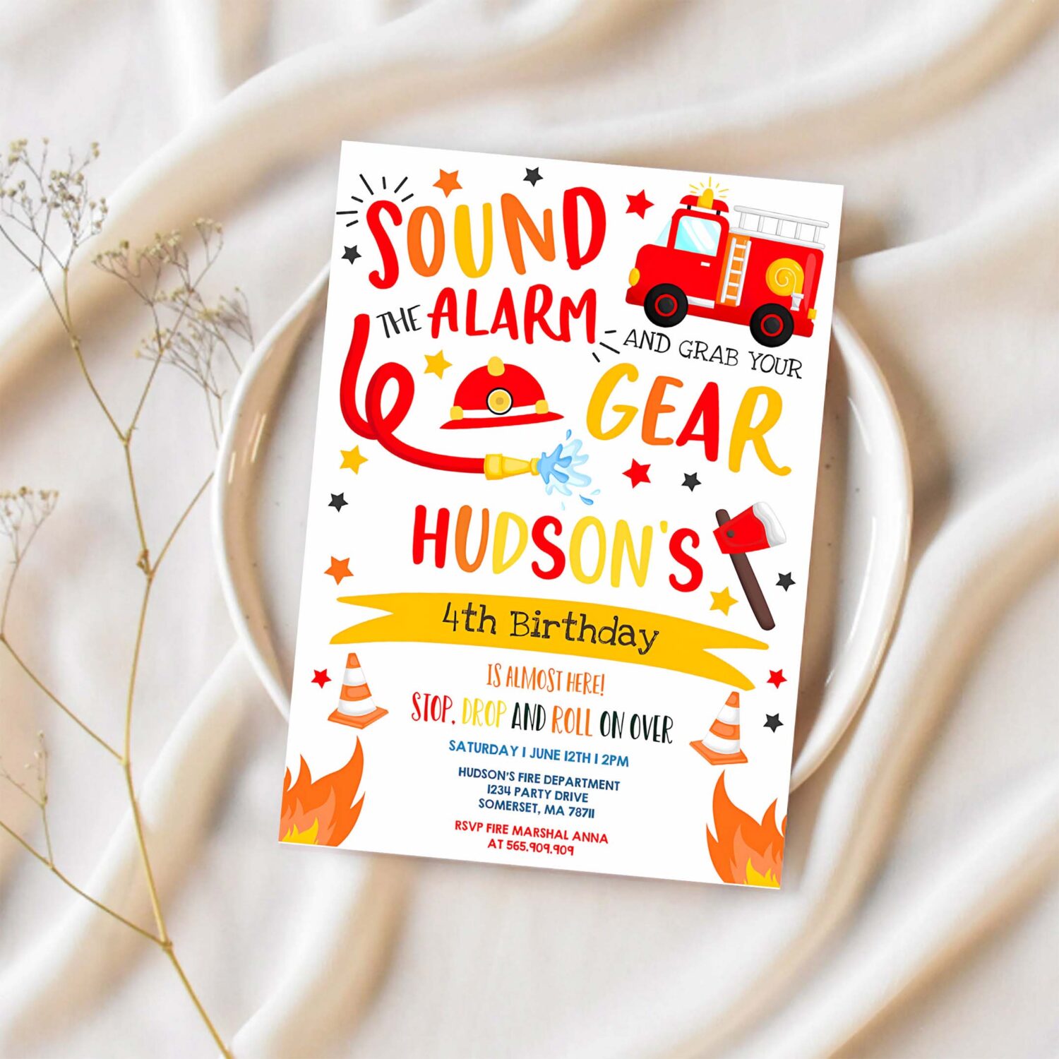Firetruck invitation firetruck birthday party invitation firefighter birthday invite fireman birthday invitation 1
