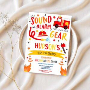 Firetruck invitation firetruck birthday party invitation firefighter birthday invite fireman birthday invitation 1
