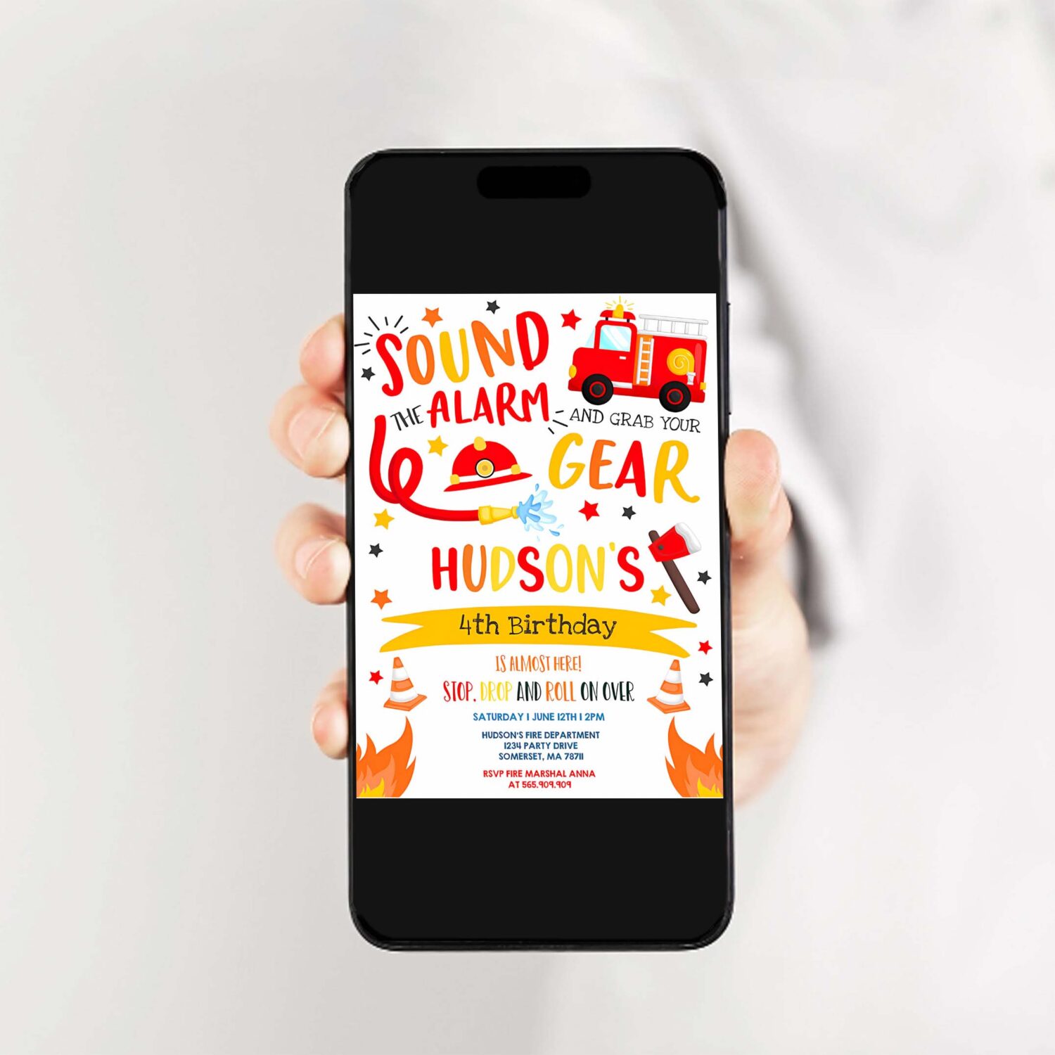 Firetruck invitation firetruck birthday party invitation firefighter birthday invite fireman birthday invitation 2