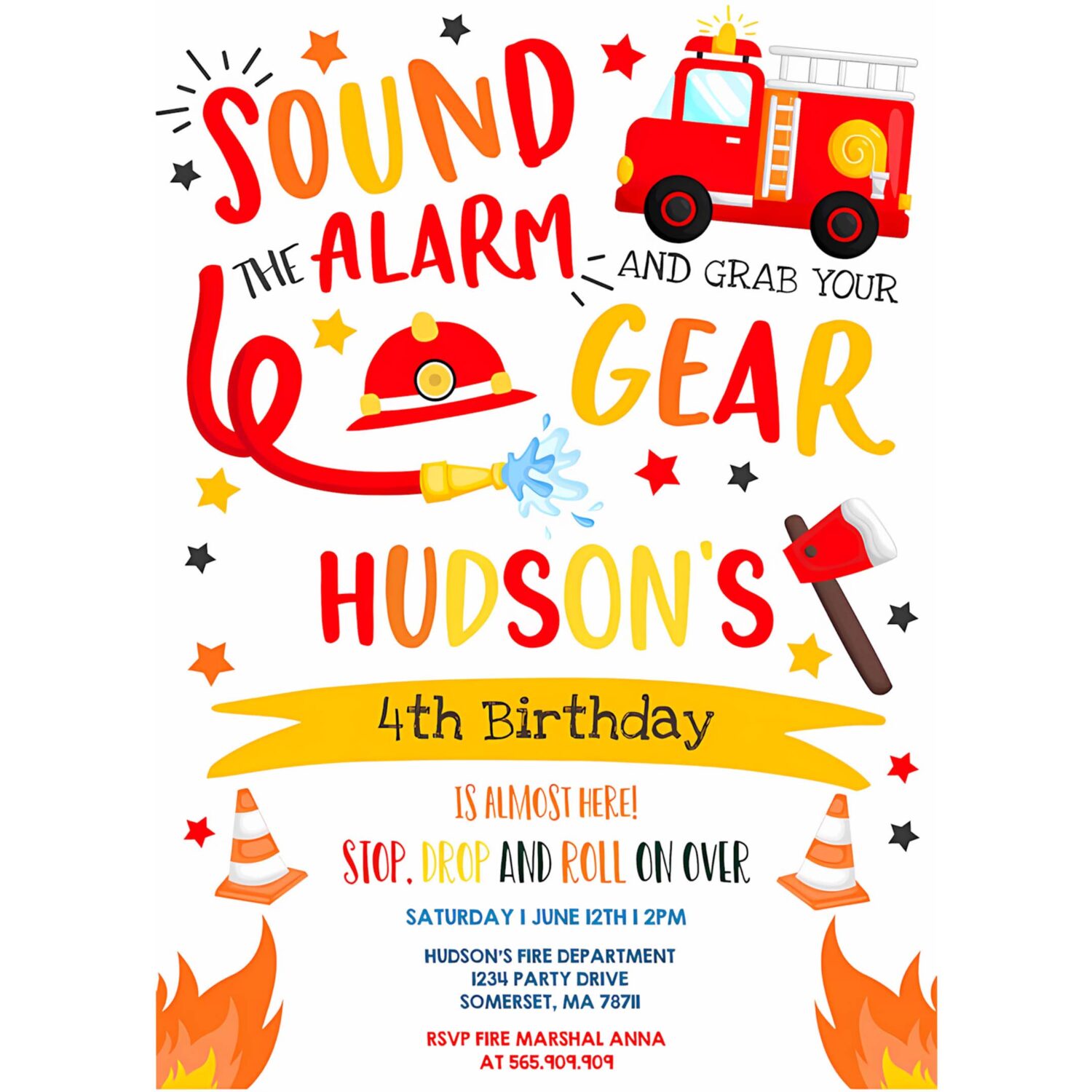 Firetruck invitation firetruck birthday party invitation firefighter birthday invite fireman birthday invitation 4
