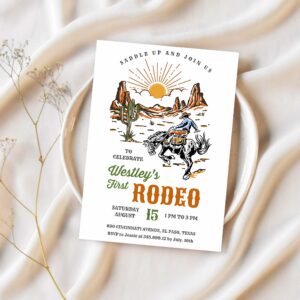 First rodeo birthday for boy wild west cowboy 1st birthday cactus cowboy hat country western invite 1