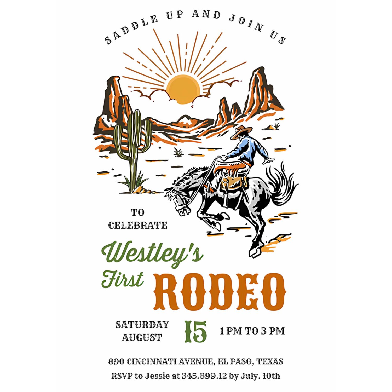 First rodeo birthday for boy wild west cowboy 1st birthday cactus cowboy hat country western invite 4