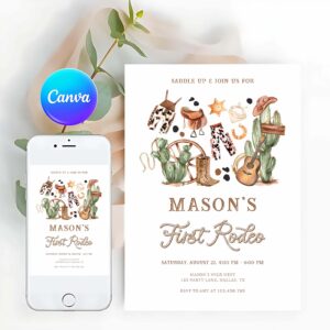First Rodeo Invitation, First Rodeo Cowboy Wild West Western Boy Birthday Invitation